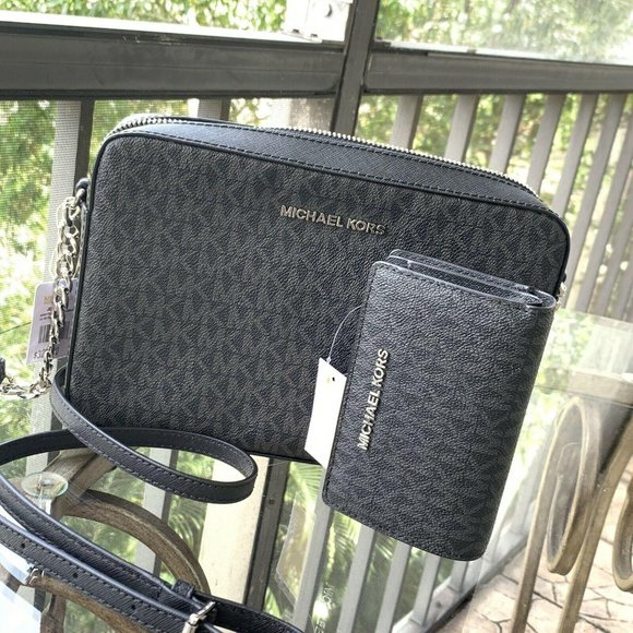 Handbag Purse Messenger Black + wallet